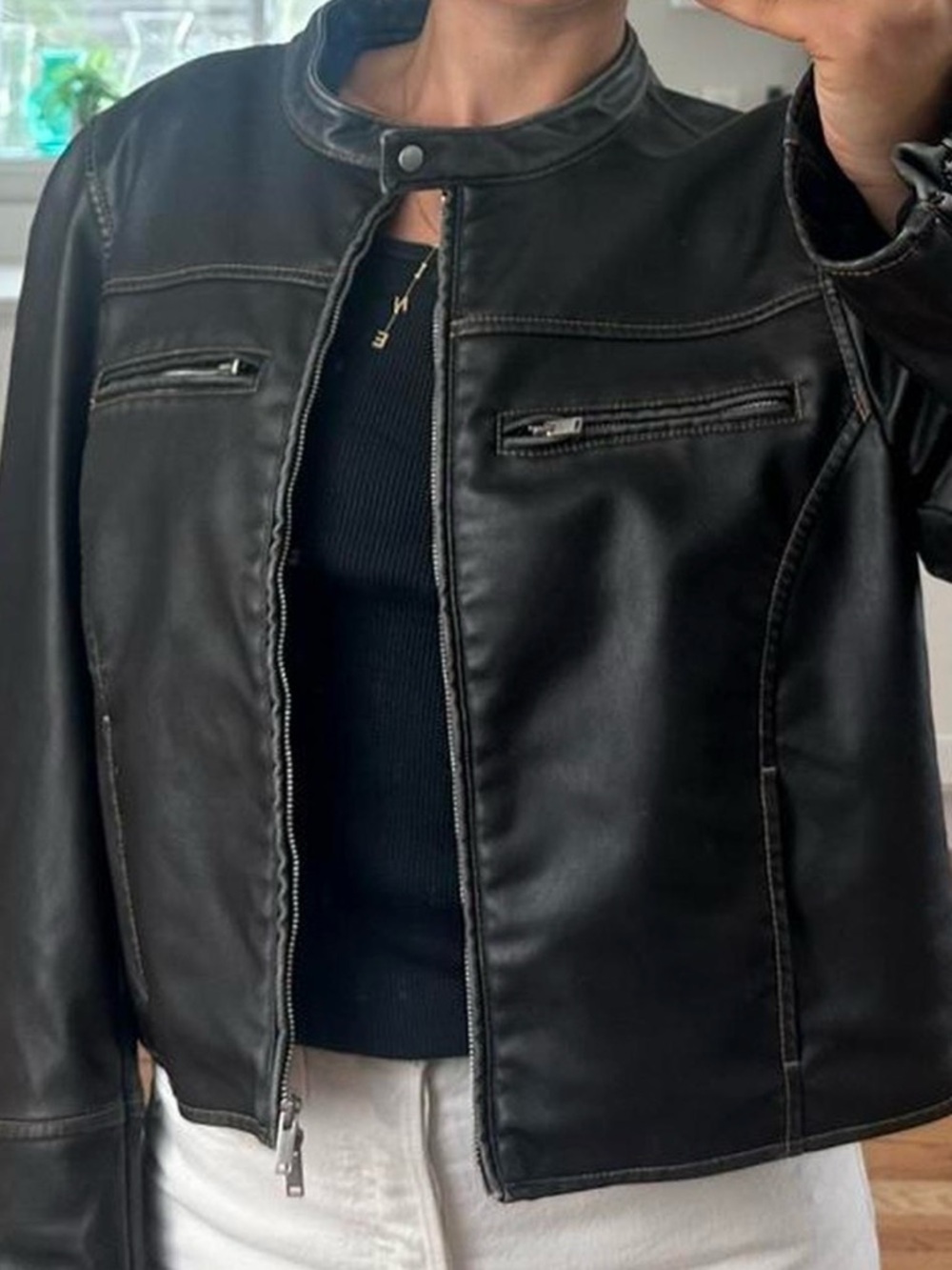 Zara Black Faux Leather Biker Jacket